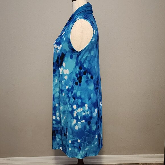 Clara Sun Woo Water Drops Narrow V Neck Dress, Blue Black and White, Large 14 - Picture 4 of 5